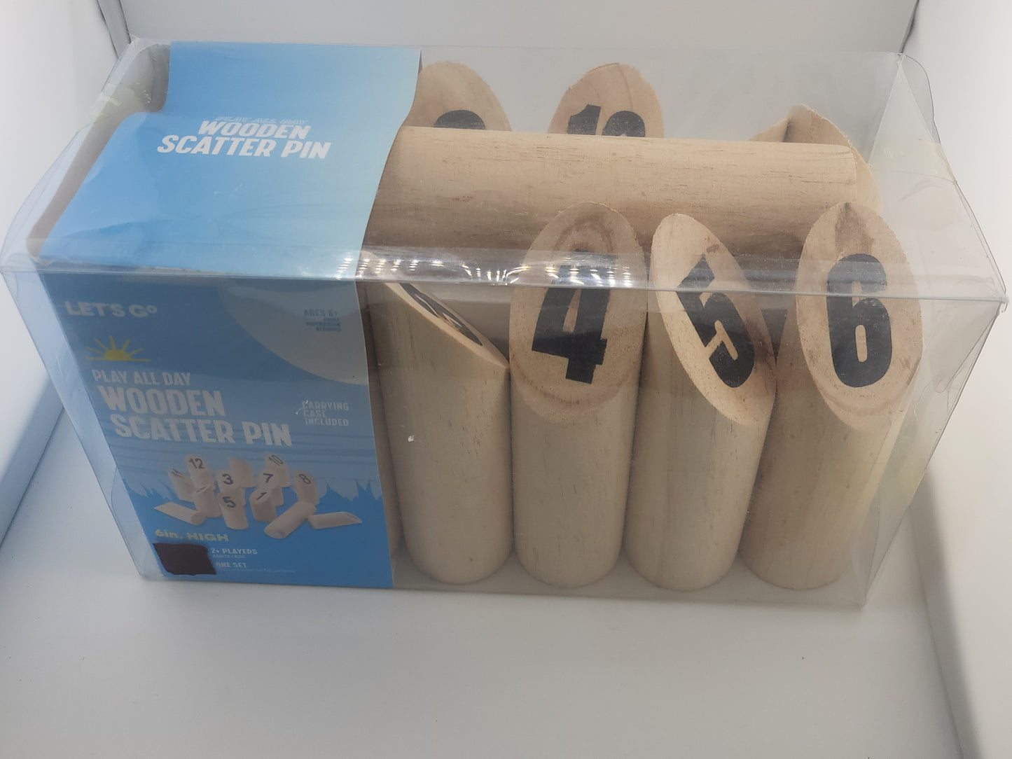 Let’s Go Wooden Scatter Pin Game — Outdoor Lawn Bowling Set with Carrying Case (6-Inch Pins)