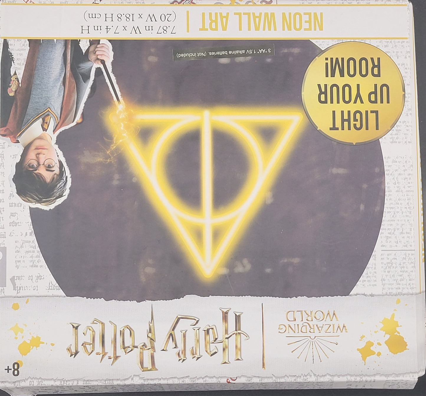 Harry Potter “Deathly Hallows” Neon Wall Light + Elder Wand Extendable Pen Set — Wizarding World Gift Bundle