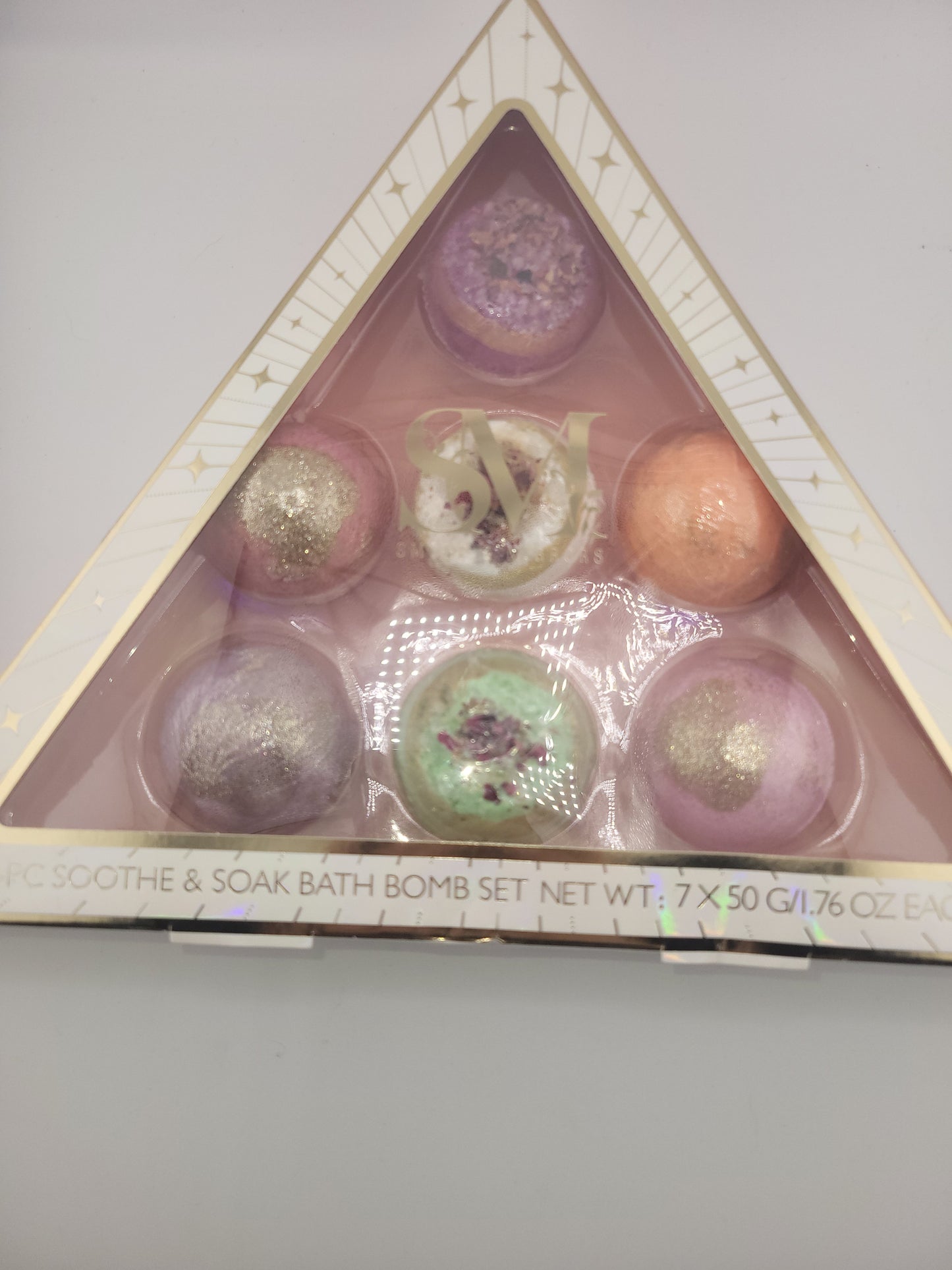 Smoke & Mirrors 7-Piece Soothe & Soak Bath Bomb Gift Set — Rose, Lavender & Coconut Spa Collection (Glitter + Salt Bombs)