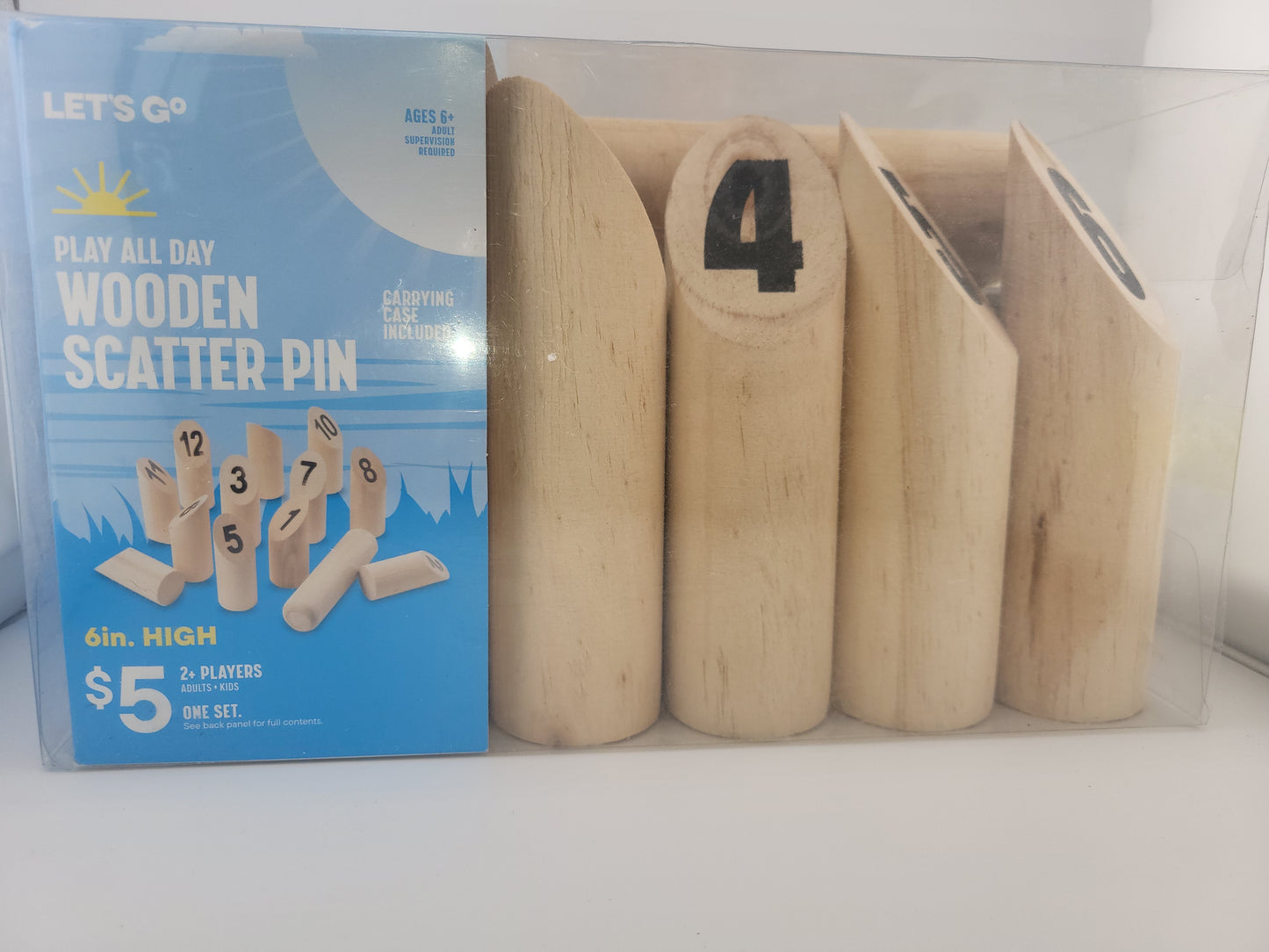 Let’s Go Wooden Scatter Pin Game — Outdoor Lawn Bowling Set with Carrying Case (6-Inch Pins)