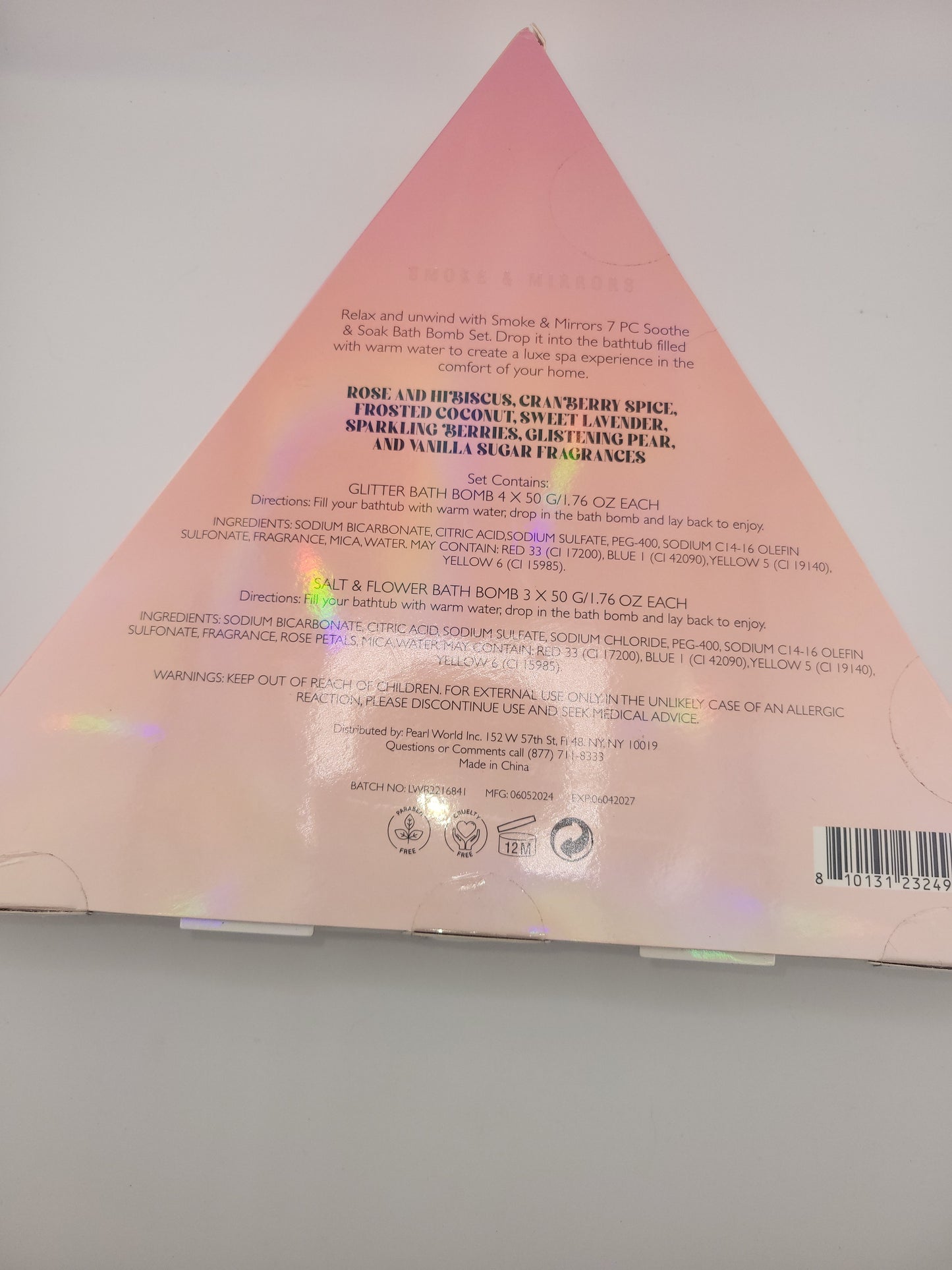 Smoke & Mirrors 7-Piece Soothe & Soak Bath Bomb Gift Set — Rose, Lavender & Coconut Spa Collection (Glitter + Salt Bombs)