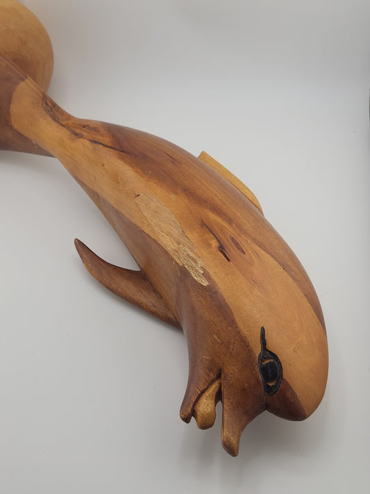 🌊 Hand-Carved Wooden Dolphin Statue – Authentic Jamaican Art Décor