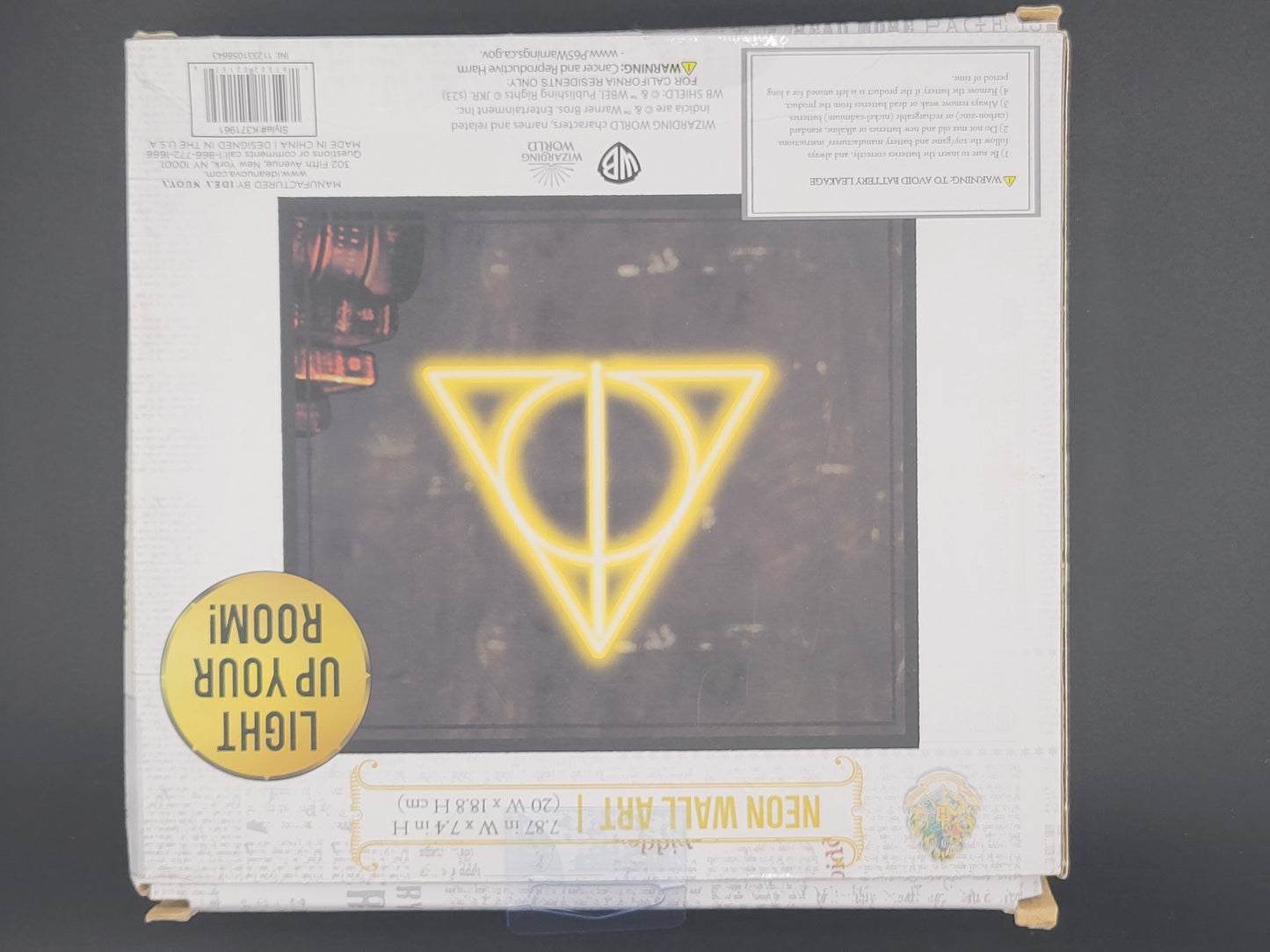 Harry Potter “Deathly Hallows” Neon Wall Light + Elder Wand Extendable Pen Set — Wizarding World Gift Bundle