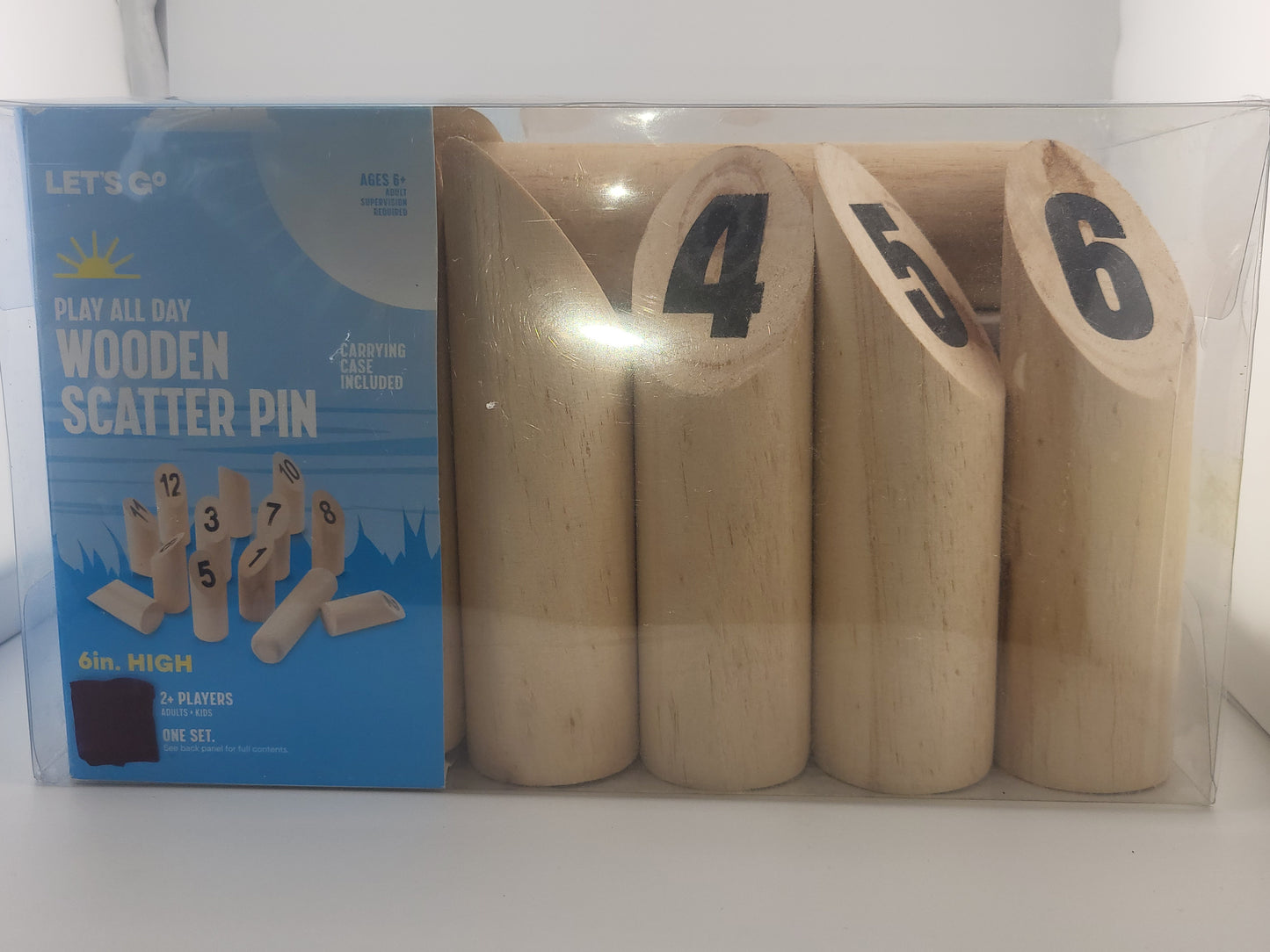 Let’s Go Wooden Scatter Pin Game — Outdoor Lawn Bowling Set with Carrying Case (6-Inch Pins)