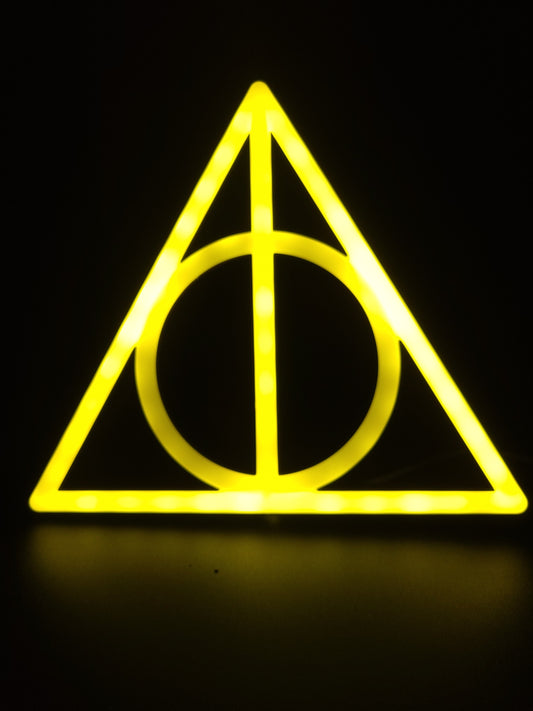 Harry Potter “Deathly Hallows” Neon Wall Light + Elder Wand Extendable Pen Set — Wizarding World Gift Bundle