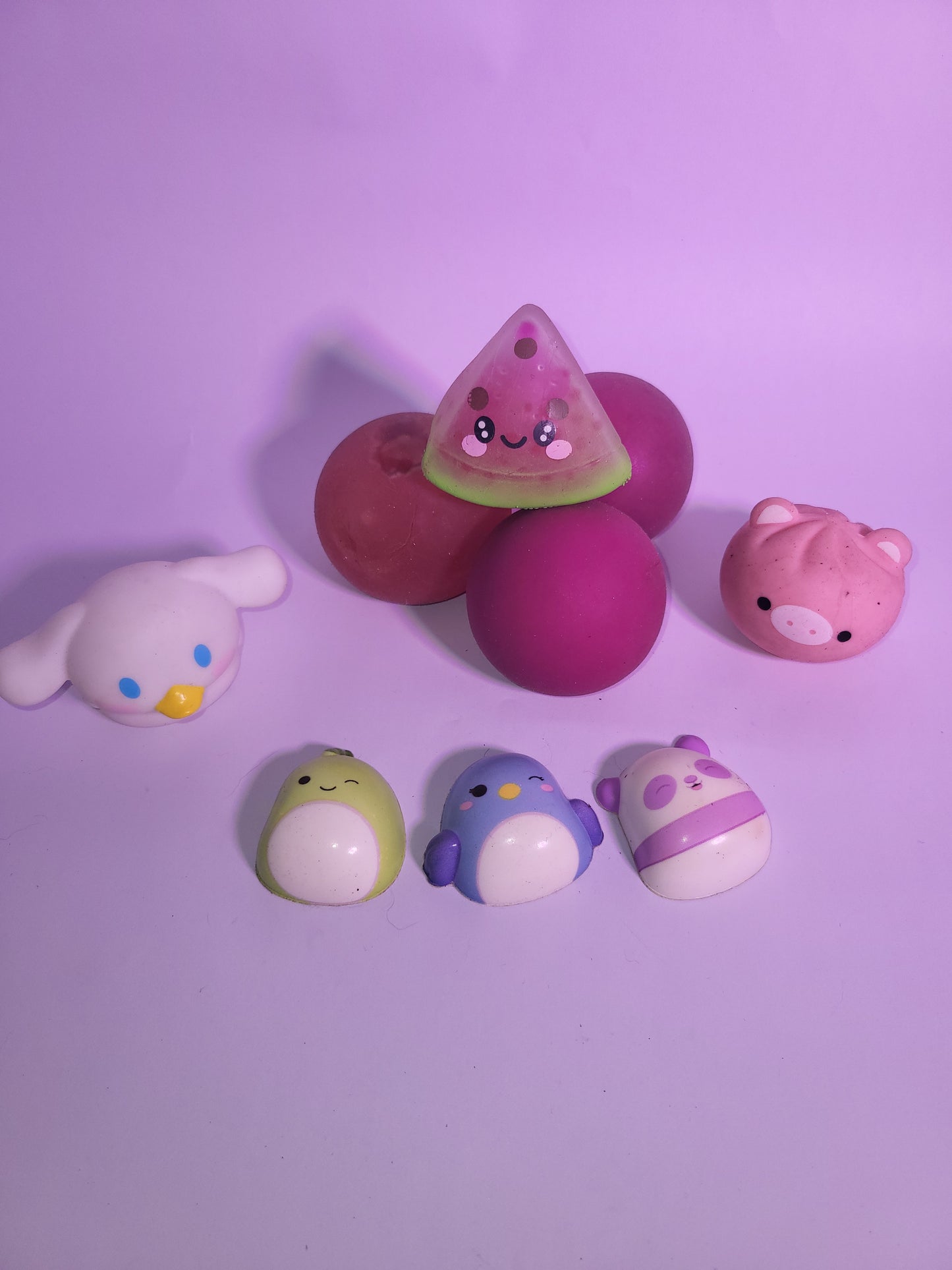 Cute Squishy Toy Bundle – Kawaii Watermelon, Pig, Duck & Animal Figures – Stress Relief Lot