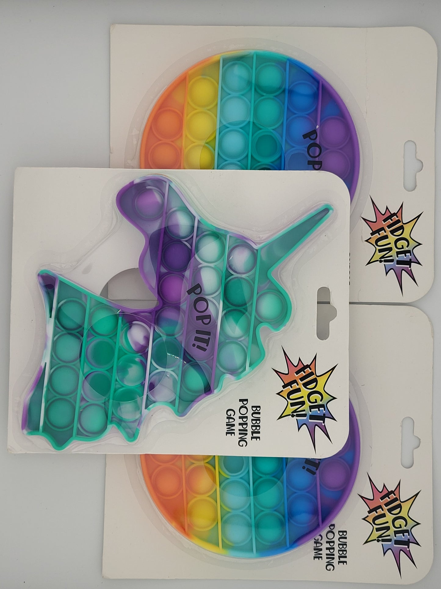 Fidget Fun! 3-Pack Bubble Popping Game Set – Rainbow & Unicorn Shapes – Stress Relief Toy 🦄🌈