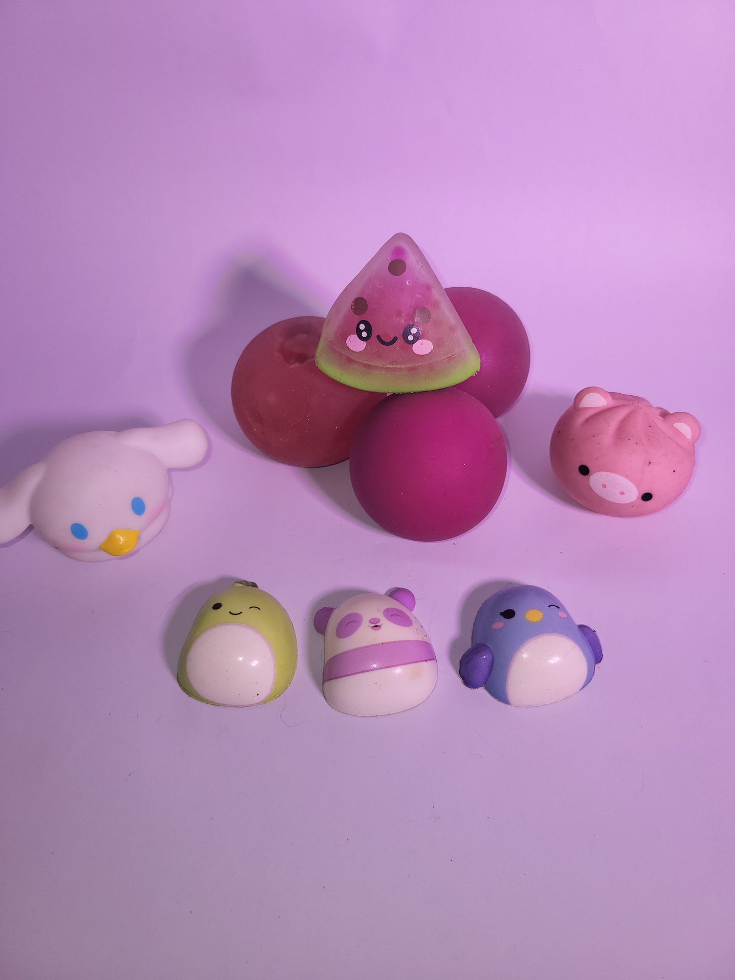 Cute Squishy Toy Bundle – Kawaii Watermelon, Pig, Duck & Animal Figures – Stress Relief Lot