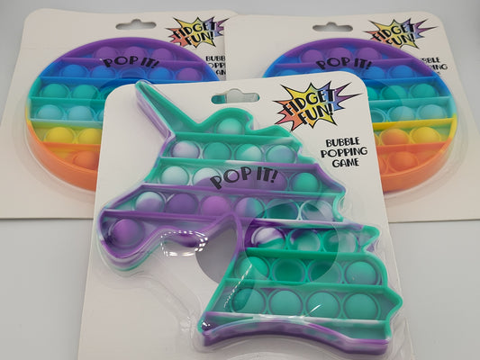 Fidget Fun! 3-Pack Bubble Popping Game Set – Rainbow & Unicorn Shapes – Stress Relief Toy 🦄🌈