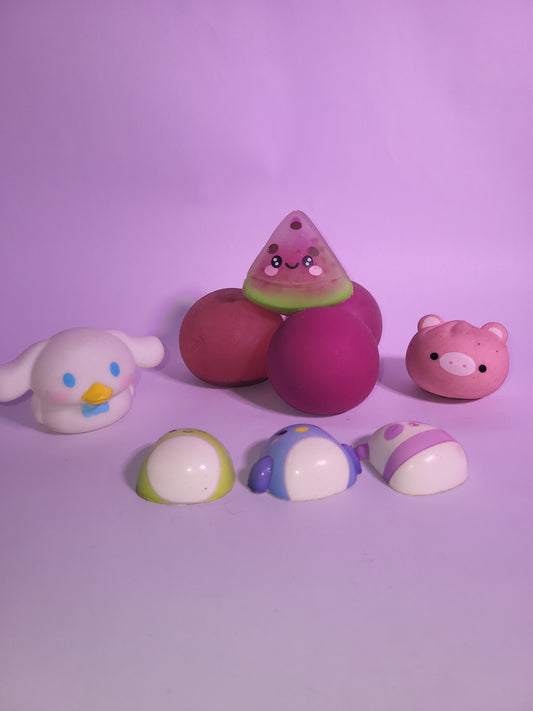 Cute Squishy Toy Bundle – Kawaii Watermelon, Pig, Duck & Animal Figures – Stress Relief Lot