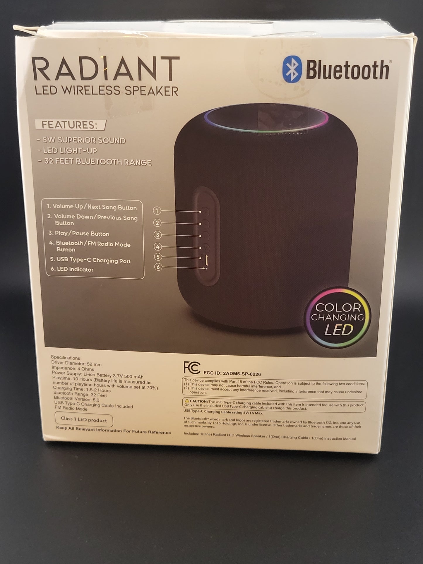 🔊 Bass Jaxx Radiant LED Wireless Speaker – Color-Changing Bluetooth Sound Experience